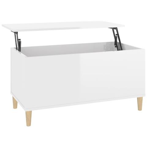 Tavolino Salotto Bianco Lucido 90x44,5x45 Cm Legno Multistrato - Foto 1