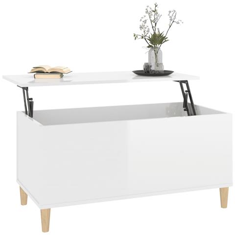 Tavolino Salotto Bianco Lucido 90x44,5x45 Cm Legno Multistrato - Foto 9