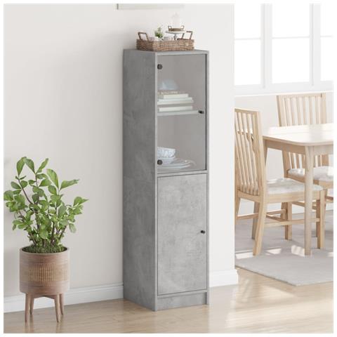 Credenza Con Anta In Vetro Grigio Cemento 35x37x142 Cm - Foto 3