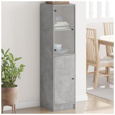 Credenza Con Anta In Vetro Grigio Cemento 35x37x142 Cm - Foto 1
