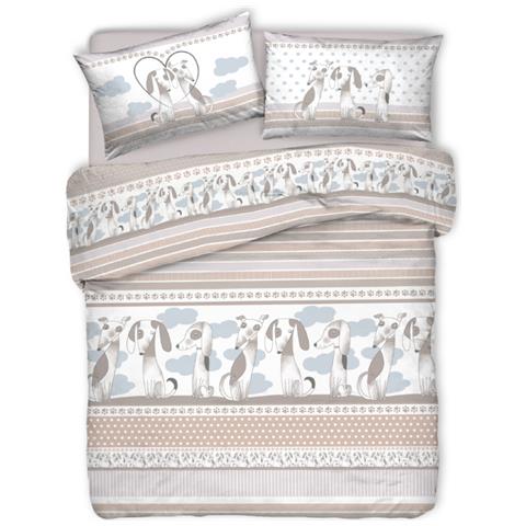 Copripiumino Sacco Piumone Pensieri Delicati Cotone Disegno Bau Bau Matrimoniale Grigio - Foto 1