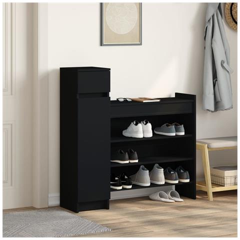 Scarpiera Nera 100,5x28x100 Cm In Legno Multistrato - Foto 3