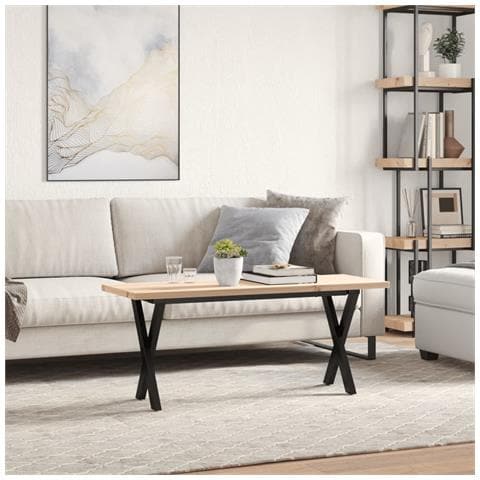 Tavolino Salotto Telaio A X 110x40x45,5cm Massello Pino E Ghisa - Foto 3