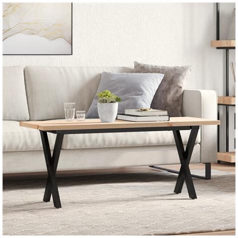 Tavolino Salotto Telaio A X 110x40x45,5cm Massello Pino E Ghisa - Foto 1