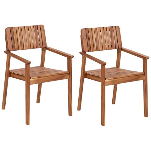 Set Di 2 Sedie Da Giardino Legno Di Acacia Chiaro Agello - Foto 2
