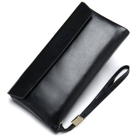 Portafoglio Lungo Di Lusso In Vera Pelle Per Donna Pochette Sottile Rfid Black - Foto 1