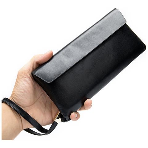 Portafoglio Lungo Di Lusso In Vera Pelle Per Donna Pochette Sottile Rfid Black - Foto 3