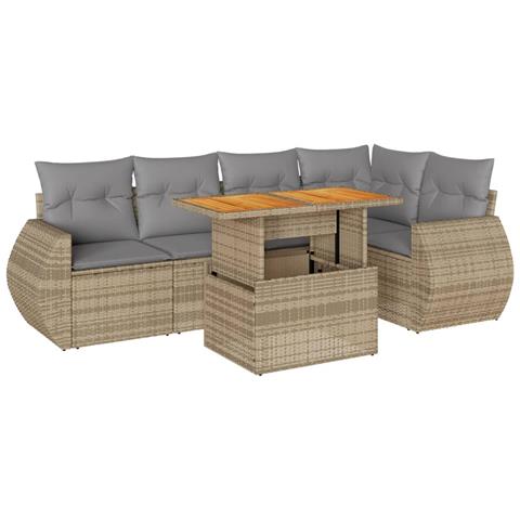 Set Divano Da Giardino 6 Pz Con Cuscini Beige In Polyrattan - Foto 2