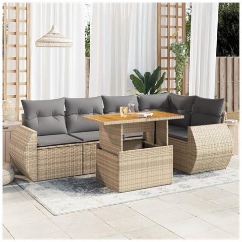 Set Divano Da Giardino 6 Pz Con Cuscini Beige In Polyrattan - Foto 1