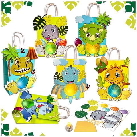 Set Di Creazione Tote Bags Con Stampa Dinosauri - 6 Pezzi Divertenti E Creativi - Foto 1