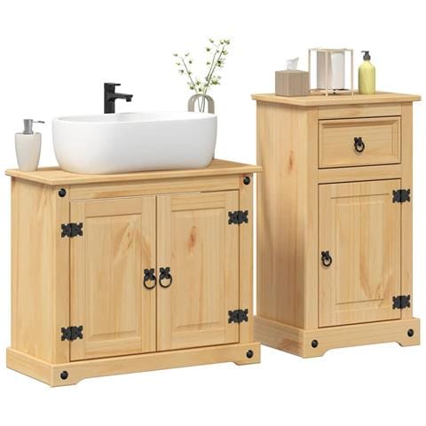 Set Mobili da Bagno 2 pz Corona in Legno Massello di Pino - Foto 1