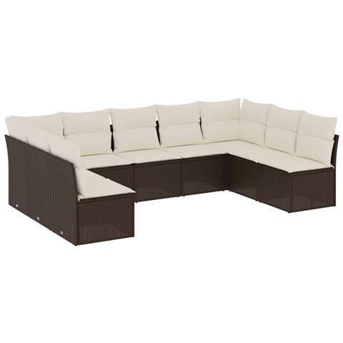 Set Divani Da Giardino 9pz Con Cuscini Marrone In Polyrattan - Foto 1