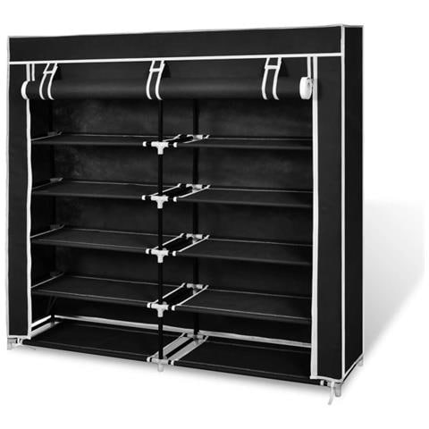 Scarpiera In Tessuto Richiudibile 115 X 28 X 110 Cm Nera - Foto 2