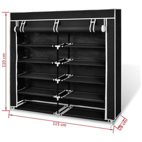 Scarpiera In Tessuto Richiudibile 115 X 28 X 110 Cm Nera - Foto 7