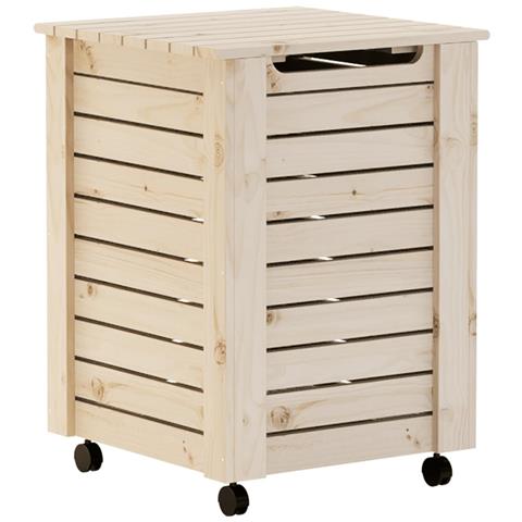 Cesta Biancheria Con Ruote Rana 45x45x64 Cm Legno Massello Pino - Foto 1