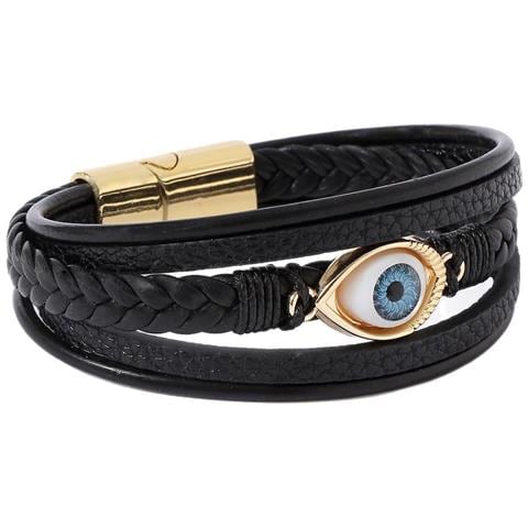 Bracciale In Pelle Intrecciata Fatto A Mano Per Uomo - Nero - Foto 1