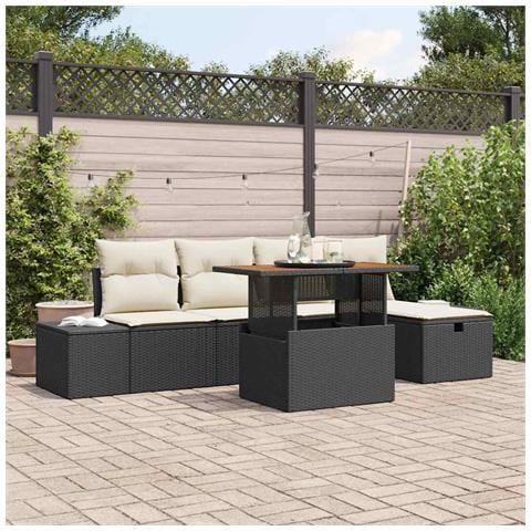 Set di divani da giardino 6 pezzi con cuscini neri in polyrattan - Foto 2