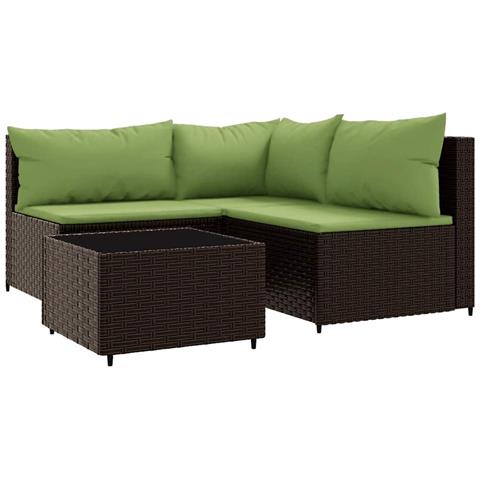 Set Mobili da Giardino 4 pz con Cuscini in Polyrattan Marrone - Foto 1