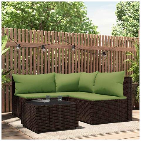 Set Mobili da Giardino 4 pz con Cuscini in Polyrattan Marrone - Foto 2