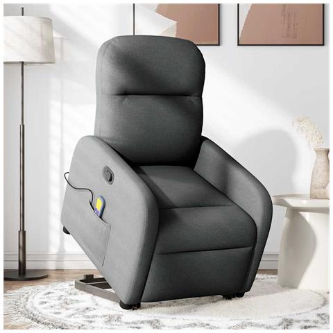 Poltrona Alzapersona Massaggi Reclinabile Grigio Scuro Tessuto - Foto 2