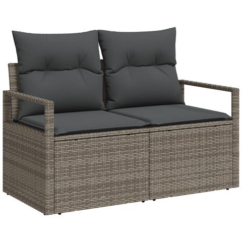 Set di divani da giardino composto da 5 pezzi con cuscini in polyrattan nero, Divano da giardino a 2 posti con cuscini in polyrattan grigio - Foto 1