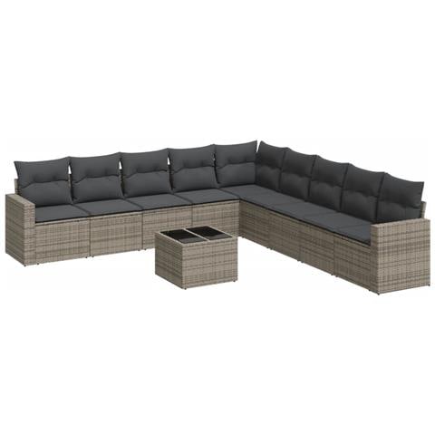 Set Divano da Giardino 10 pz con Cuscini Grigio in Polyrattan - Foto 1