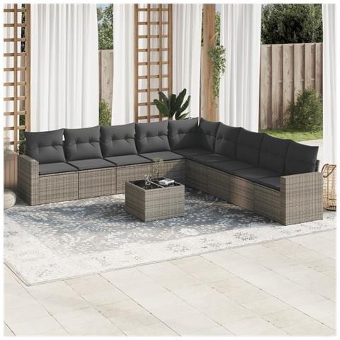 Set Divano da Giardino 10 pz con Cuscini Grigio in Polyrattan - Foto 2