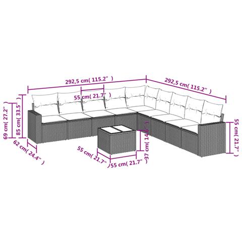 Set Divano da Giardino 10 pz con Cuscini Grigio in Polyrattan - Foto 3