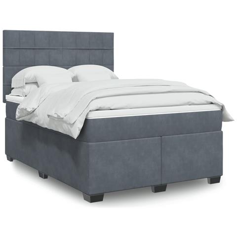 Giroletto a Molle con Materasso Grigio Scuro 140x200 cm Velluto - Foto 2