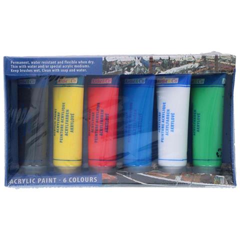 Set Di Pittura Acrilica 6 Tubetti 75 Ml Con Colori Essenziali, Multicolore - Foto 2
