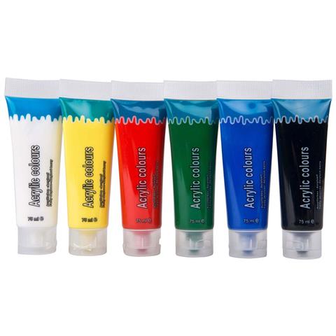 Set Di Pittura Acrilica 6 Tubetti 75 Ml Con Colori Essenziali, Multicolore - Foto 1