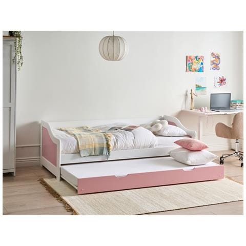 Letto Estraibile Legno Di Pino Luneray 90 X 200 Cm Rosa - Foto 1