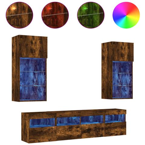 Mobili TV a Muro con LED 5pz Rovere Fumo in Legno Multistrato - Foto 1