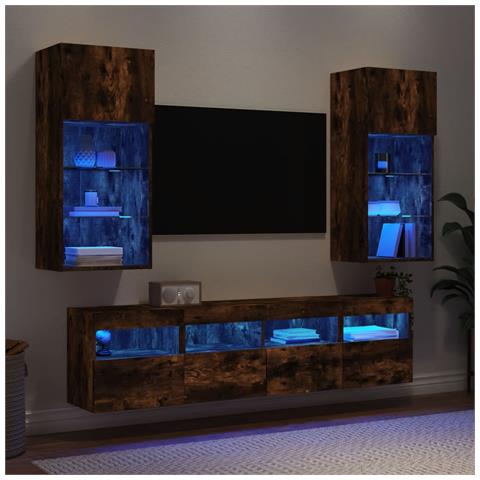 Mobili TV a Muro con LED 5pz Rovere Fumo in Legno Multistrato - Foto 2