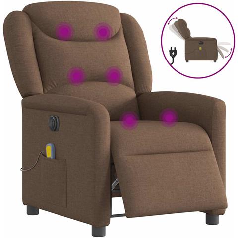 Poltrona Massaggiante Reclinabile Elettrica Marrone in Tessuto - Foto 1