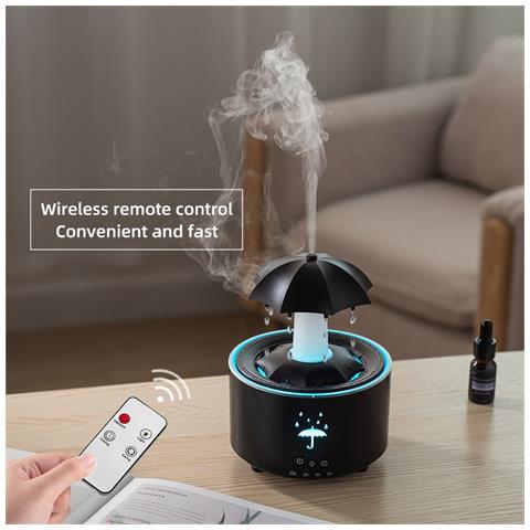 Diffusore Di Aromi A Goccia D'acqua Rotante Con Spina Ue - Umidificatore A Ultrasuoni Con Diffusore Di Oli Essenziali E Luce Led A 7 Colori Black - Foto 2