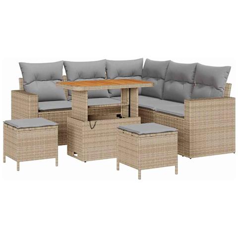 Set Divano da Giardino con cuscino 8 pcs beige e grigio chiaro - Foto 1