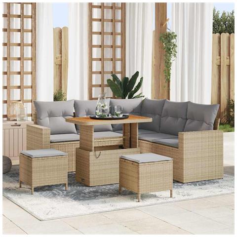 Set Divano da Giardino con cuscino 8 pcs beige e grigio chiaro - Foto 2