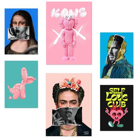 Set Di 6 Stampe Iconica Frida Van Gogh Monna Lisa Pop Art Con Illustrazioni Di Design Per Le Pareti Di Case, Stanze, Negozi E Aziende A3 & A4 Senza Cornice - Foto 1