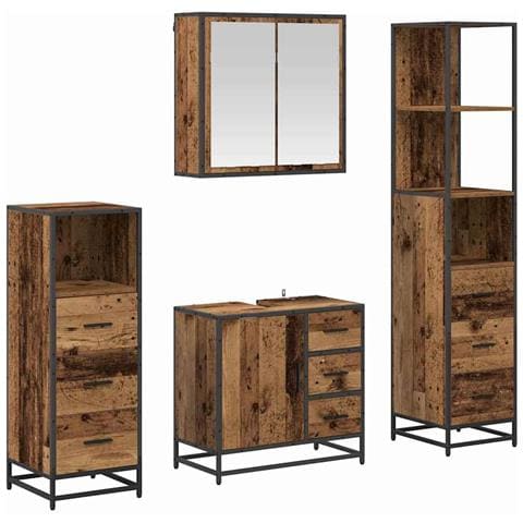 Set di mobili per il bagno con cassetto 4 pcs Legno vecchio - Foto 1