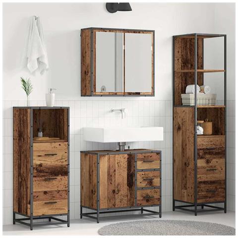 Set di mobili per il bagno con cassetto 4 pcs Legno vecchio - Foto 2