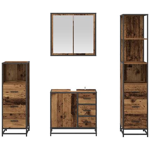 Set di mobili per il bagno con cassetto 4 pcs Legno vecchio - Foto 9
