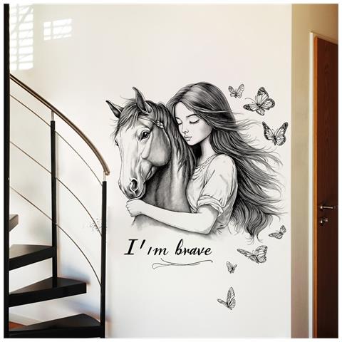 Adesivo Murale Dipinto A Mano Bellezza E Cavallo Farfalla - 60x60cm Decorazione Autoadesiva In Pvc - Foto 2