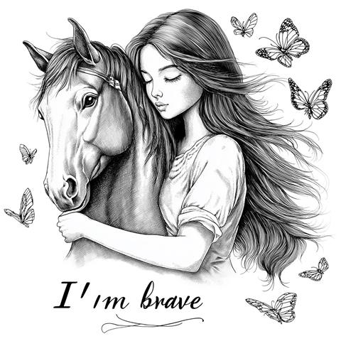 Adesivo Murale Dipinto A Mano Bellezza E Cavallo Farfalla - 60x60cm Decorazione Autoadesiva In Pvc - Foto 1