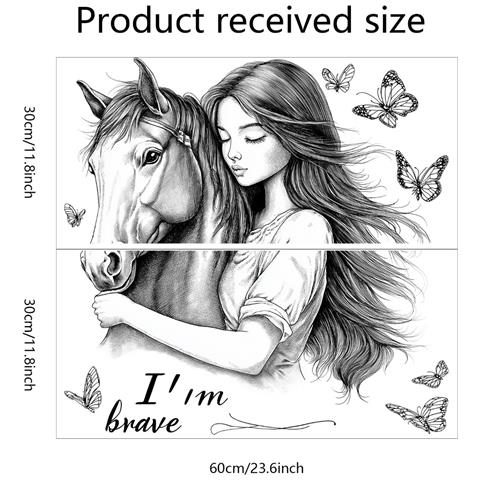 Adesivo Murale Dipinto A Mano Bellezza E Cavallo Farfalla - 60x60cm Decorazione Autoadesiva In Pvc - Foto 4