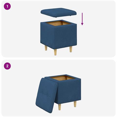 Pouf contenitore con cuscino Blu 40 x 40 x 45 cm Tessuto - Foto 9