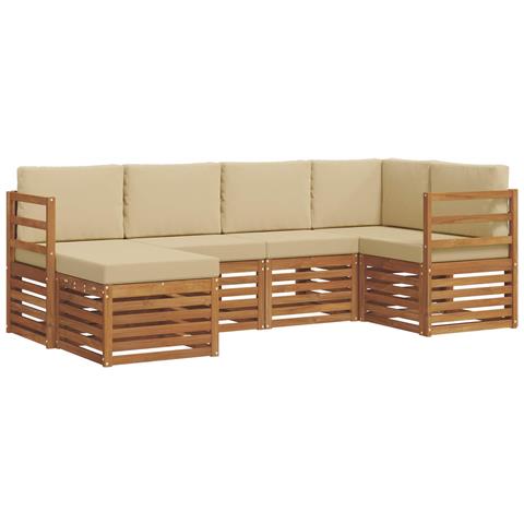 Set divani 6 pcs Naturale e Beige Legno di Acacia Massello - Foto 1