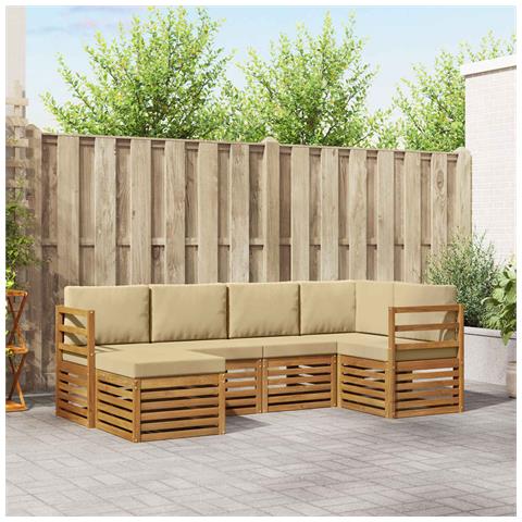Set divani 6 pcs Naturale e Beige Legno di Acacia Massello - Foto 2
