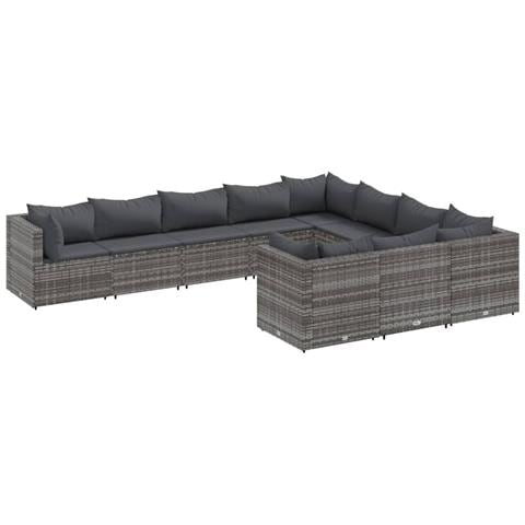 Set Divano da Giardino 10 pz con Cuscini Grigio in Polyrattan - Foto 1