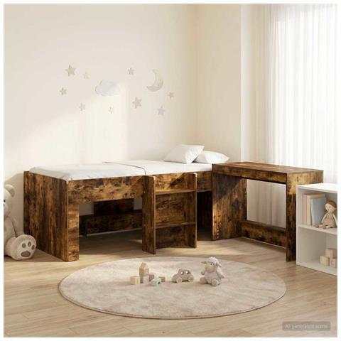 Struttura del Letto con Scrivania 2 pz Rovere Fumo - Foto 2